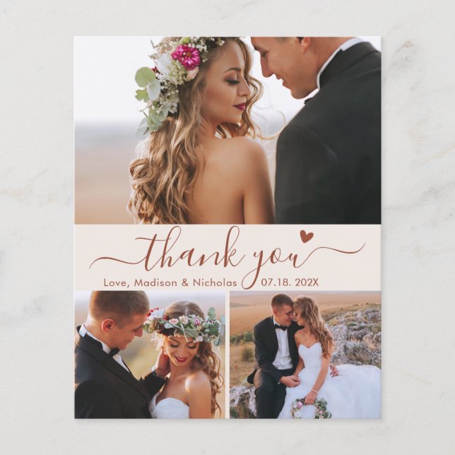 Budget Terracotta Script Photo Wedding Thank You  Flyer (Front)