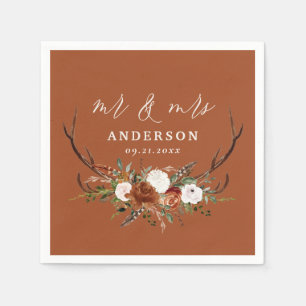Budget terracotta Stag rustic botanical wedding Napkins