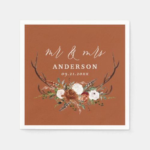 Budget terracotta Stag rustic botanical wedding Napkins