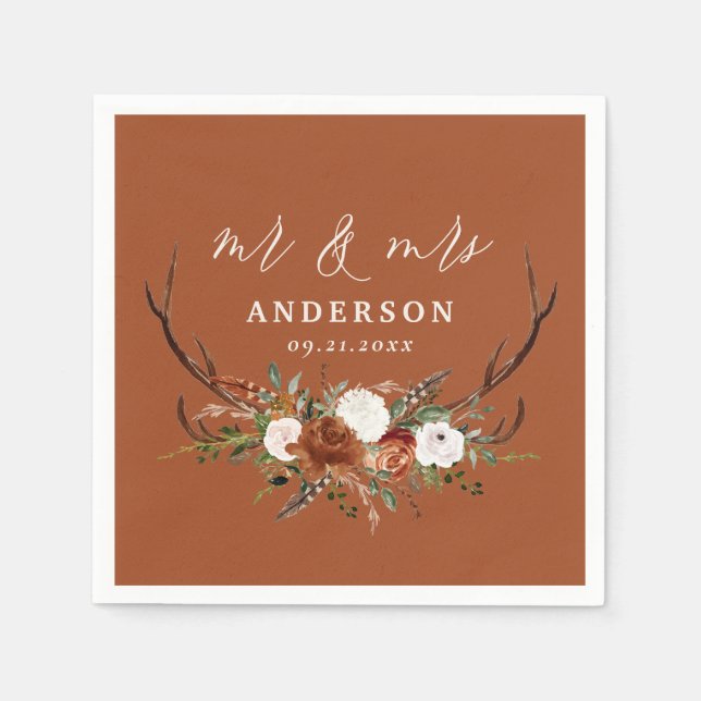 Budget terracotta Stag rustic botanical wedding Napkins (Front)