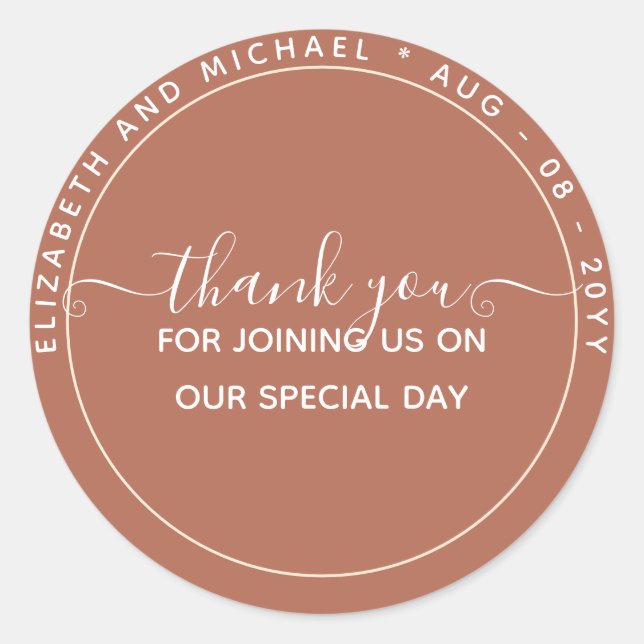 BUDGET Terracotta Thank You Favor Monochrome Classic Round Sticker (Front)