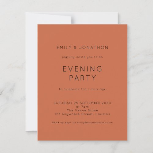 Budget Terracotta Wedding Evening Party Invite