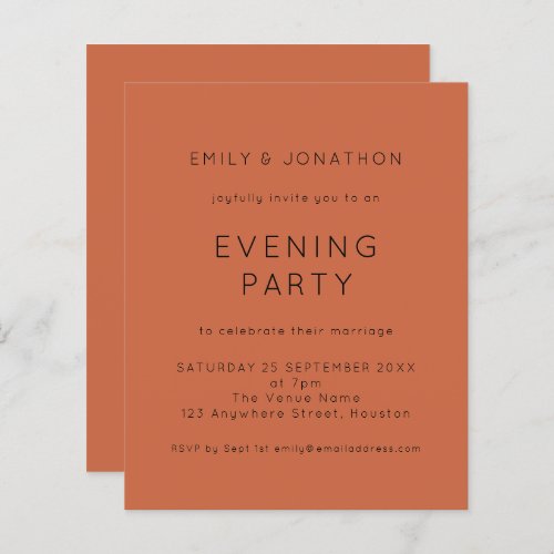 Budget Terracotta Wedding Evening Party Invite