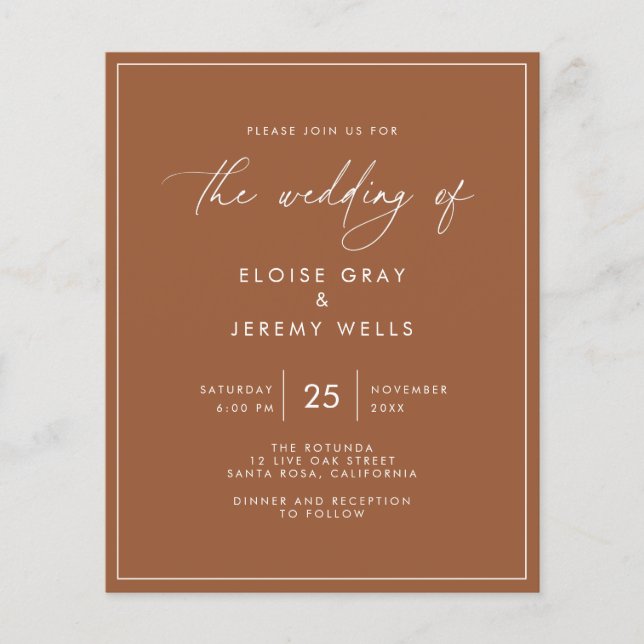 Budget Terracotta Wedding Invitation  Flyer (Front)