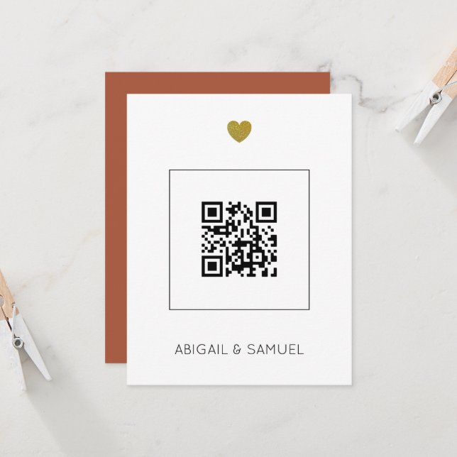 Budget Terracotta  Wedding Invitation with QR Code (Front/Back In Situ)