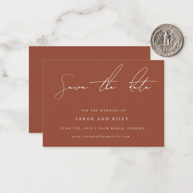 BUDGET Terracotta Wedding Save The Date Invitation (Front/Back In Situ)