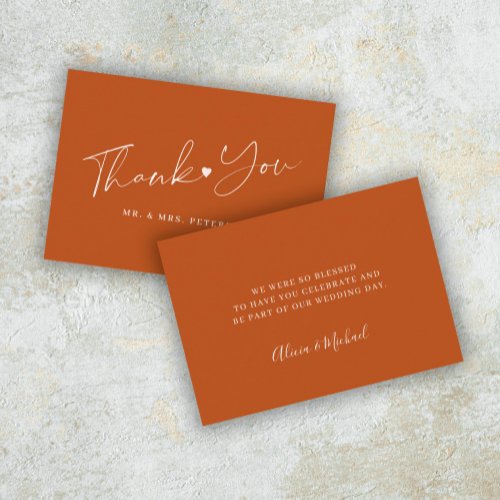 Budget terracotta wedding thank you script note card