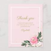 Budget Thank You Card Hot Pink Floral Grad Photo (Back)