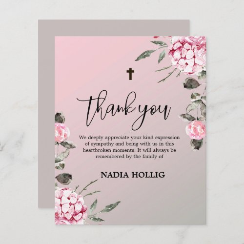 Budget Thank You Funeral Cross Memorial Card