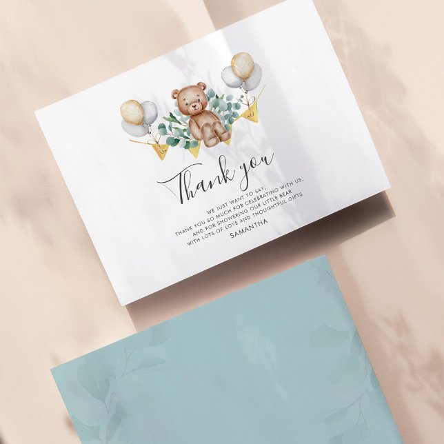 Budget Thank You Woodland Bear Baby Shower Note Card (Creator Uploaded)