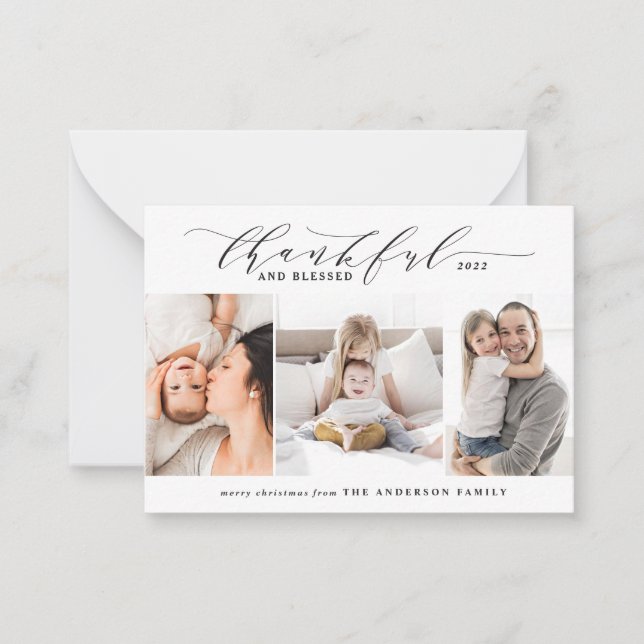 budget thankful and blessed 3 photo  note card (Front)