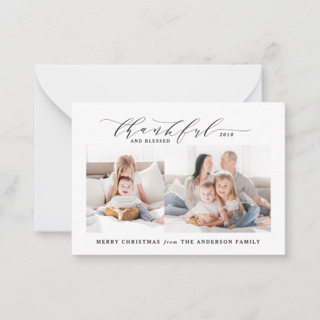 budget Thankful and blessed photo Christmas  Note Card (Front)