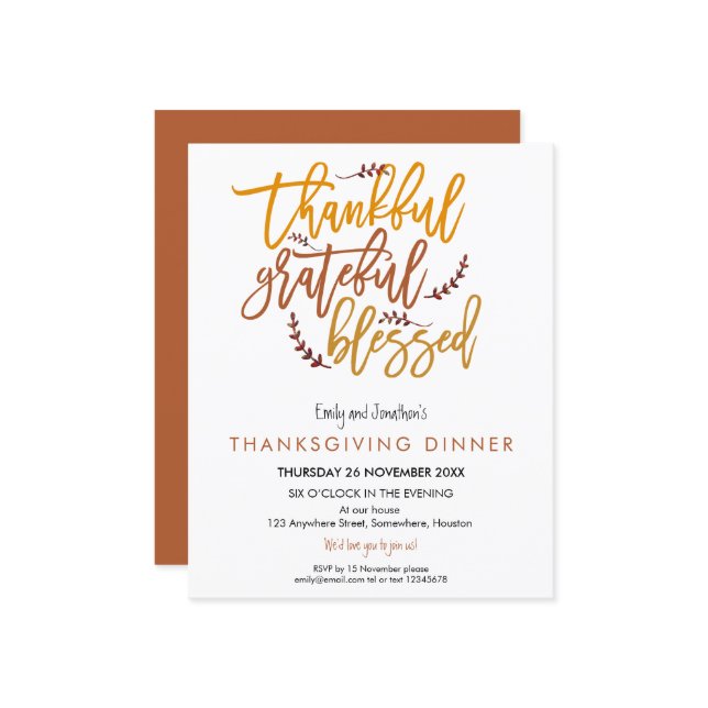 Budget Thankful Grateful Blessed Thanksgiving (Front/Back In Situ)