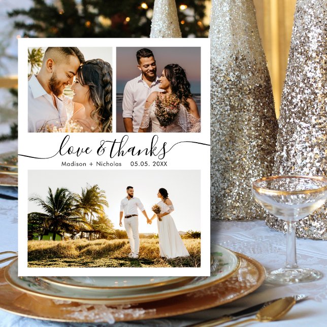 Budget Thanks 3 Photo Wedding Thank You Card (Creator Uploaded)