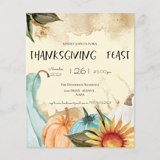 Budget Thanksgiving Dinner Invitation. Flyer (Front)
