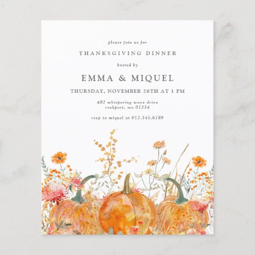 Budget Thanksgiving Dinner Pumpkin Invitation