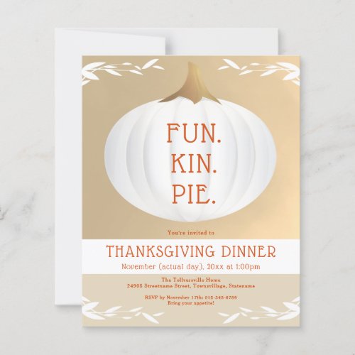 Budget Thanksgiving Dinner White Pumpkin Invite