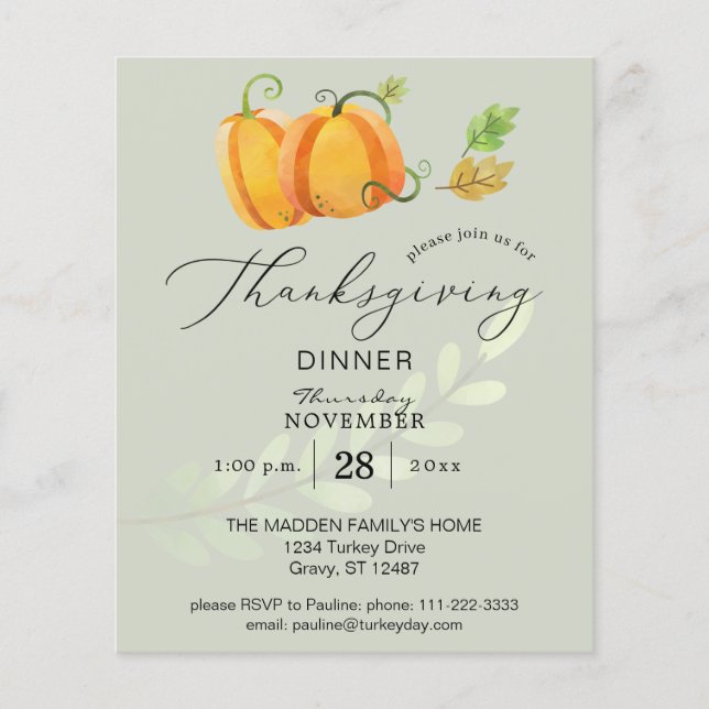 Budget Thanksgiving Duo Pumpkin Dinner Olive Flyer (Front)