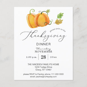 Budget Thanksgiving Duo Pumpkin Watercolor Dinner Flyer