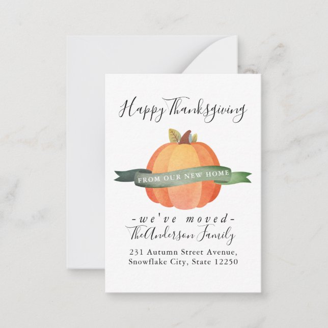 Budget Thanksgiving New Home Pumpkin Moving Card (Front)
