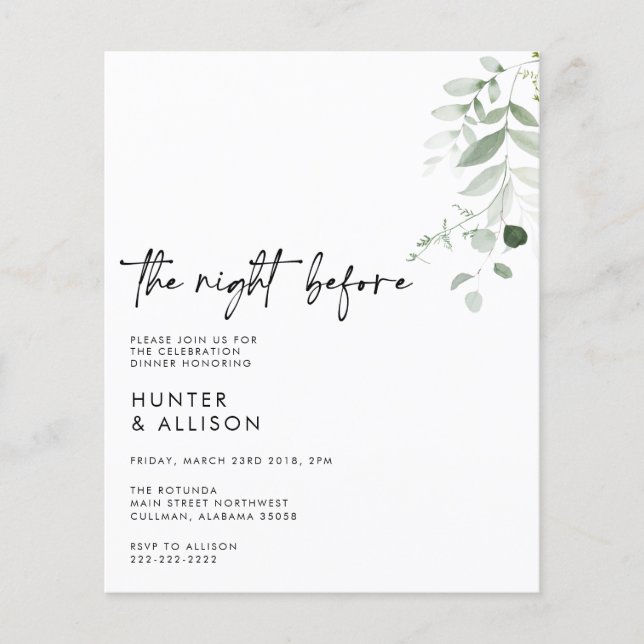 BUDGET The Night Before Invitation  (Front)