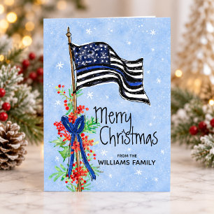 Budget Thin Blue Line Police Flag Christmas Card