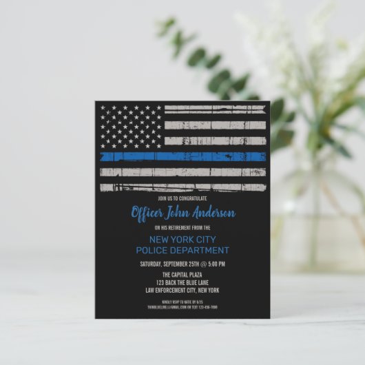 Budget Thin Blue Line Police Retirement Invitation (Standing Front)