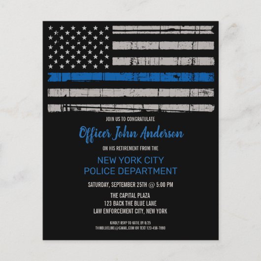 Budget Thin Blue Line Police Retirement Invitation (Front)
