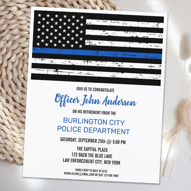 Budget Thin Blue Line Police Retirement Invitation (Creator Uploaded)