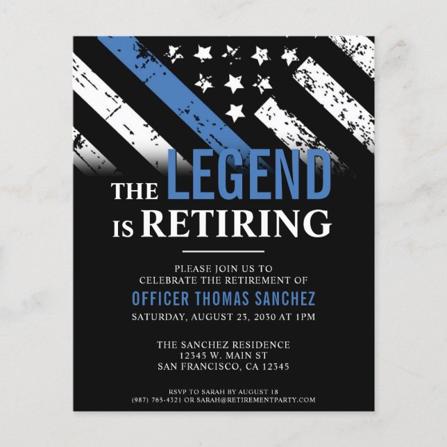 Budget Thin Blue Line Police Retirement Invitation (Front)