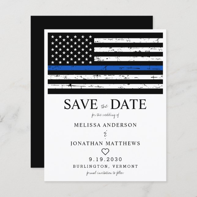 Budget Thin Blue Line Police Wedding Save The Date (Front/Back)