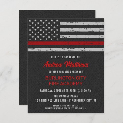 Budget Thin Red Line Firefighter Graduation Invite
