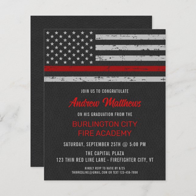 Budget Thin Red Line Firefighter Graduation Invite (Front/Back)