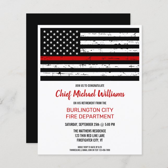 Budget Thin Red Line Firefighter Retirement (Front/Back)