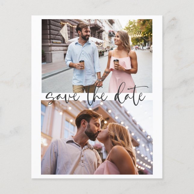 Budget Three Photo Minimalist Script Save The Date (Front)