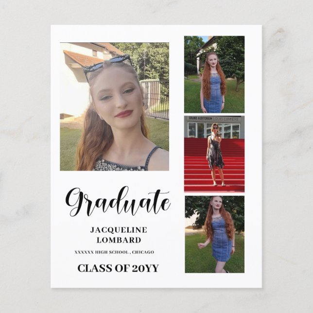 Budget Three Photos Graduation Announcement (Front)