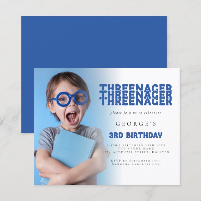 Budget Threenager Photo Overlay 3rd Birthday Blue (Front/Back)