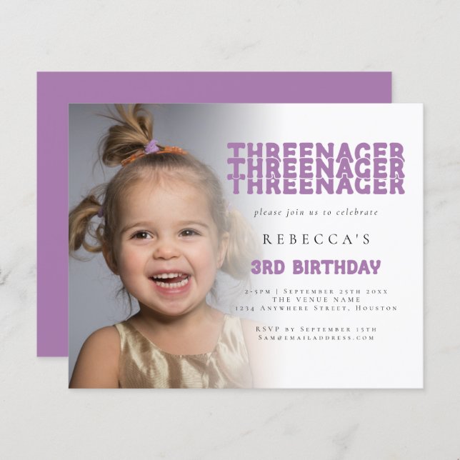 Budget Threenager Photo Overlay 3rd Birthday Lilac (Front/Back)