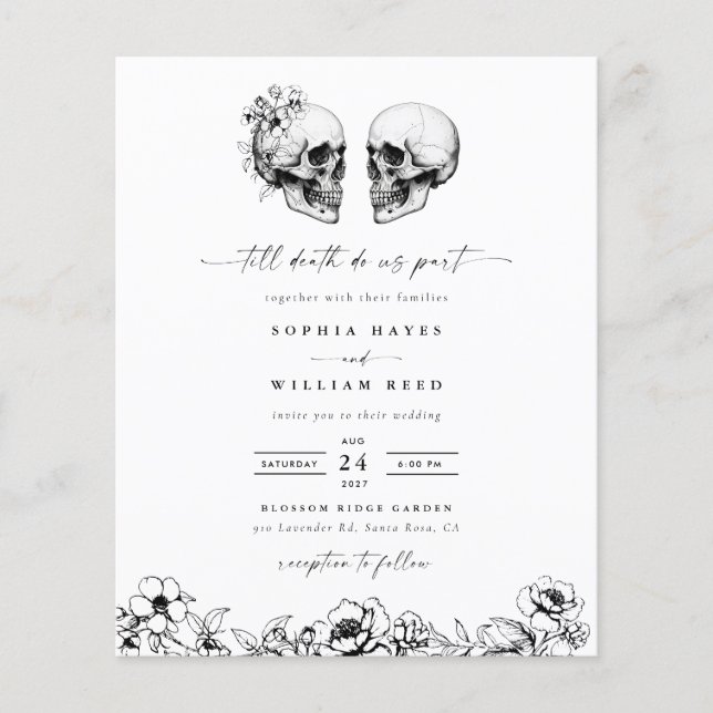BUDGET Til Death Skull Elegant Goth Wedding Invite Flyer (Front)