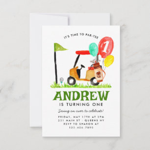 Budget Time to Par-tee Cart Balloon Golf Birthday Note Card