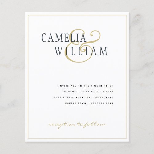BUDGET Timless Classic Gold White Wedding Invite  Flyer