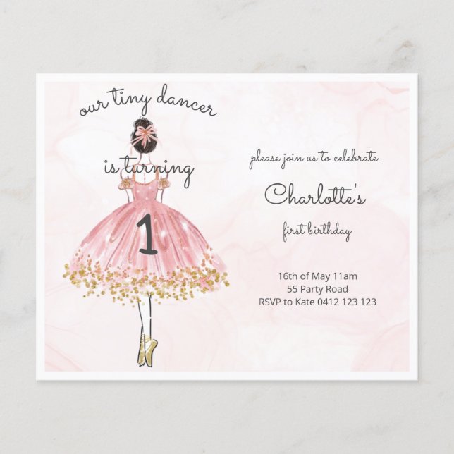 BUDGET Tiny Dancer Pink Ballet Invitation (Front)