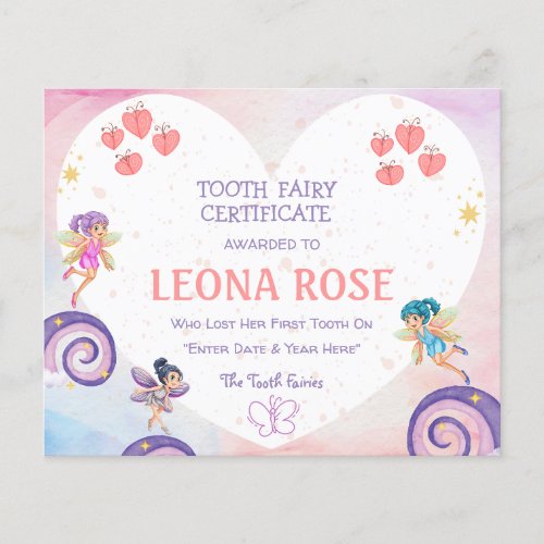 Budget Tooth Fairy Certificate  Personalized