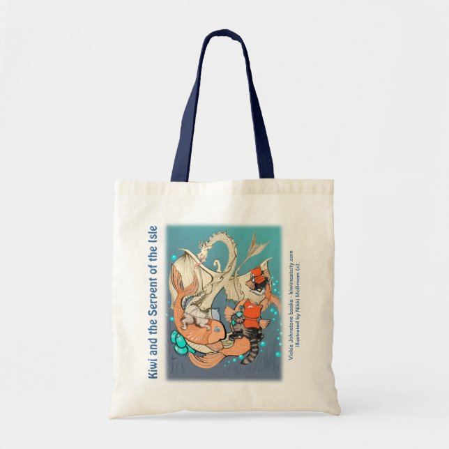 Budget tote - cats riding fish (Kiwi Series) (Front)