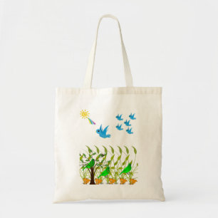 Budget tote handbag flying blue birds lovers white