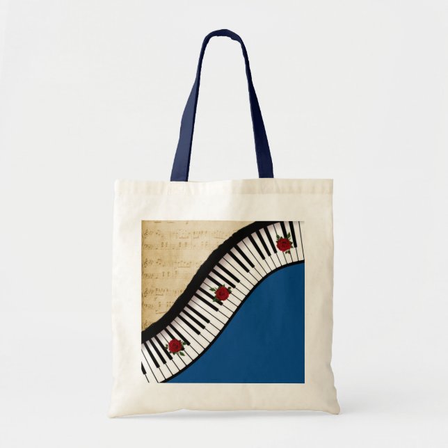 Budget Tote- Piano Keys, Navy handle Tote Bag (Front)