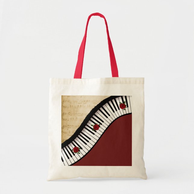 Budget Tote- Piano Keys, Red handle Tote Bag (Front)