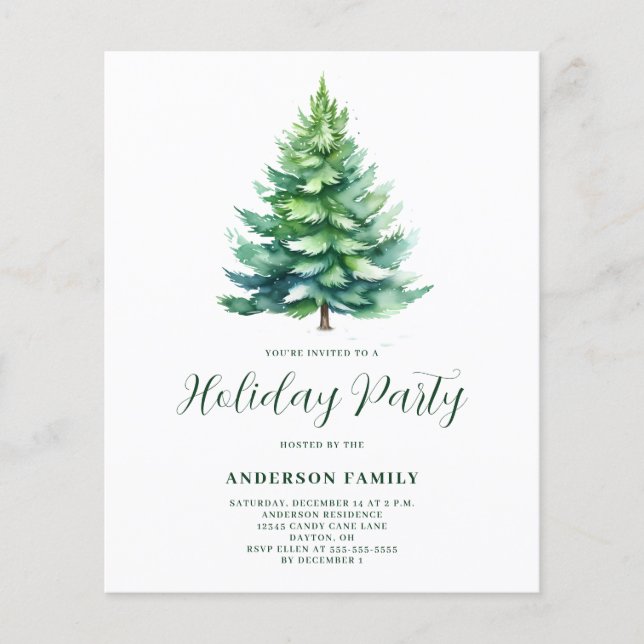 Budget Tree Christmas Holiday Party Invitation (Front)
