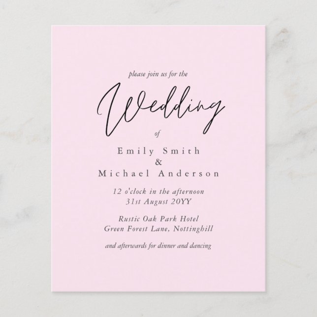 BUDGET Trending Color Pink Wedding Invite (Front)