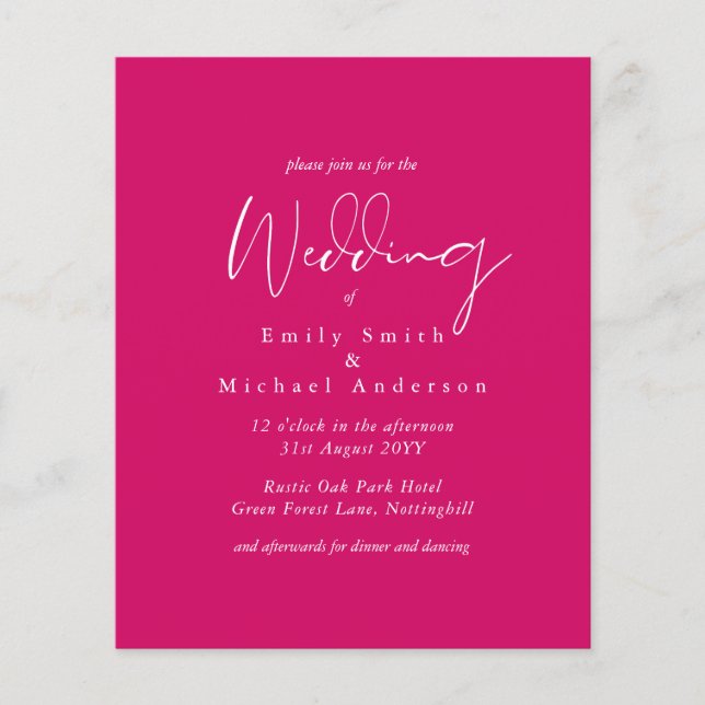 BUDGET Trending Color Pink Wedding Invite (Front)